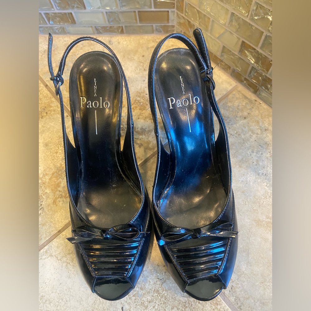Black platform sling backs size 8.5